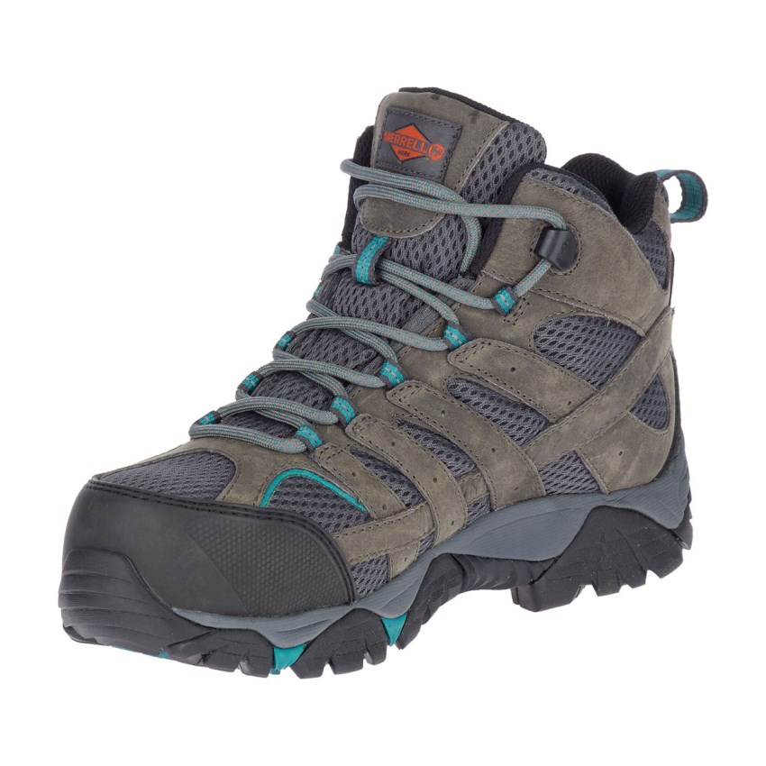 Bottes de Securite Merrell Moab Vertex Mid Waterproof Comp Toe Grise/Vert Foncé Olive Femme | K.J.GHLA